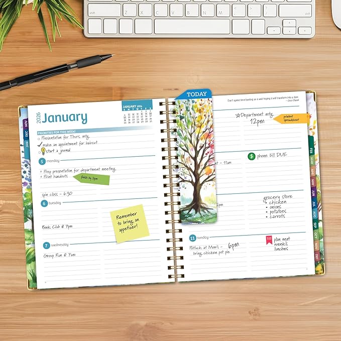 HARDCOVER 2026 Planner, 7"x9": 14 Months (November 2025 - December 2026), Daily Weekly Monthly Planner, Yearly Agenda, Bookmark, Pocket Folder and Sticky Note Set (Tree Seasons)