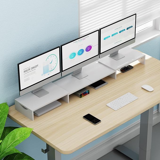 Triple Monitor Stand Riser, Extra Long Monitor Lift for 3 Monitors, Dual Monitor Stand with Length and Angle Adjustable