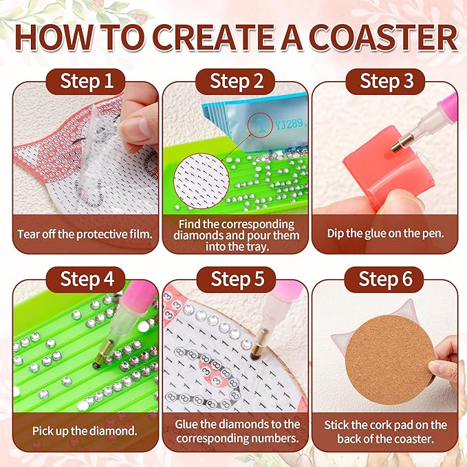 handlish 6 Pieces of Cute cat Diamond Art Coaster with Stand, Adult and Child Diamond Painting Art Set, DIY Diamond Art for Beginners, Family Craft Items (CAT)