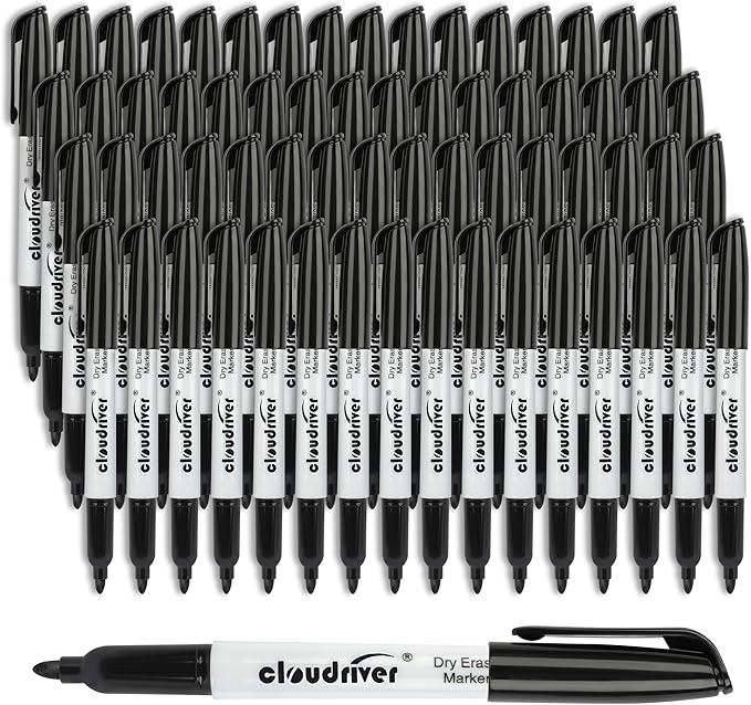 cloudriver Dry Erase Markers 128 Pack, Black Whiteboard Markers, Fine Tip, Low Odor, Bulk Dry Erase Marker For Office, home and School Supplies