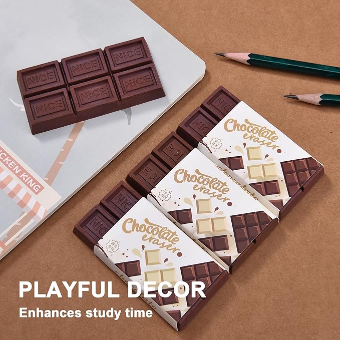 6Pcs Chocolate Shape Erasers for Kids, Cute Chocolate Bar Erasers Bulk for School Classroom Supplies Party Favors