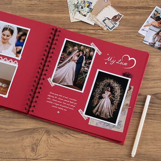 potricher 10 x 10 Inch DIY Scrapbook Album 40 Pages Hardcover Kraft Paper Scrap Book Photo Albums Memory Book for Wedding and Anniversary Family (Red, 10 Inch)