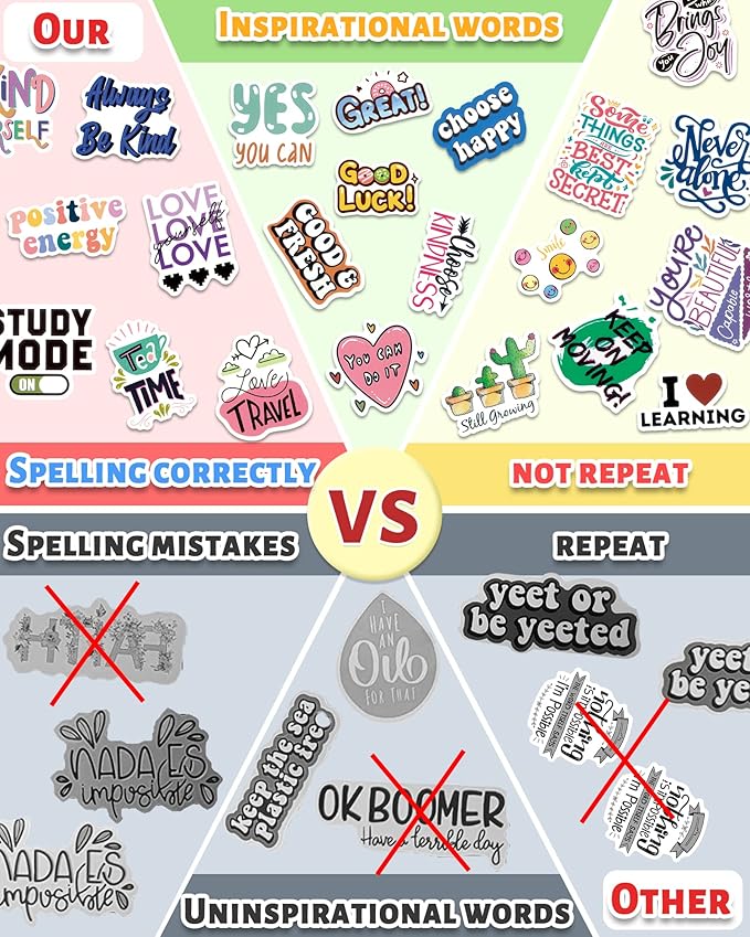 Greingways 300 PCS Inspirational Stickers for Adults, Motivational Water Bottle Stickers for Teens Kids Teachers, Journaling Scrapbook Laptop Positive Quote Vinyl Sticker for Vision Board Supplies