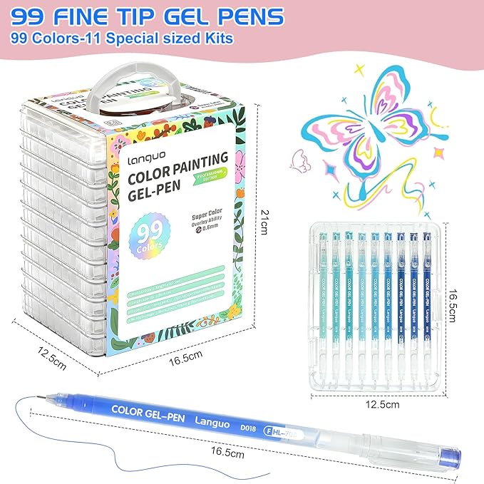 99 Color Gel Pens, 0.6 mm Fine Tip Gel Pens for Adult Coloring Book—Portable Case gel pens Colored for Journaling, Coloring, Planners, Drawing & DIY Crafts. Non-Toxic,Smooth,Water-Based