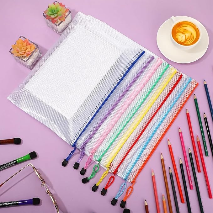 Jetec 32 Pcs Mesh Zipper Bags Toy Storage Bikini Organizer Bag Bolsas para Guardar Trajes De Baño Waterproof Zipper Reusable Pouch Puzzle Multipurpose for Storage Office(Cute Color,13 x 9.5 Inch)