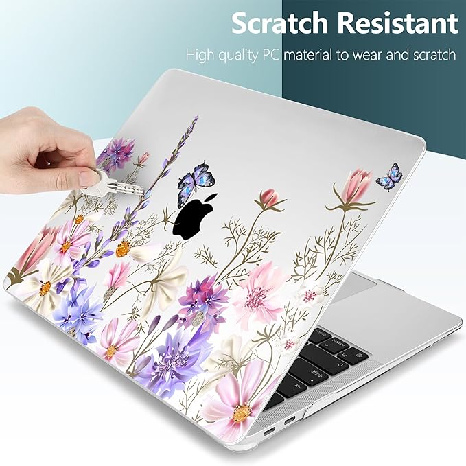 DONGKE Compatible with MacBook Air 13 inch Case 2021 2020 2019 2018 Release A2337 M1 A2179 A1932 with Retina Display & Touch ID, Plastic Hard Shell & Keyboard Cover - Butterfly Florals