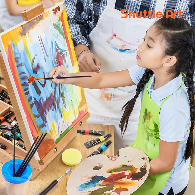 Shuttle Art Acrylic Painting Set, 59 Pack Professional Painting Supplies with Wood Tabletop Easel, 30 Colors Acrylic Paint, Canvas, Brushes, Palette, Complete Painting Kit for Kids, Adults, Artists