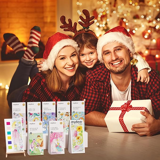 MiDeer Watercolor Painting Book for Kids Ages 4-8, Pocket Watercolor Painting Book Arts and Crafts for Toddlers, Travel Activities Paint with Water Coloring Book Set for Kids 3-8 (Enchanted Garden)