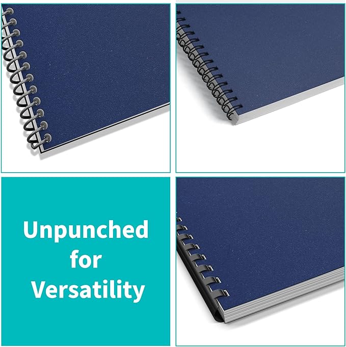 Binditek 25 Pack 16 Mil Sand-Textured Polycover, Heavy Weight Binding Front and Back Covers, Lightly Sanded Finish, 8-1/2" x 11", Square Corners, Un-Punched, Navy, Office Supplies