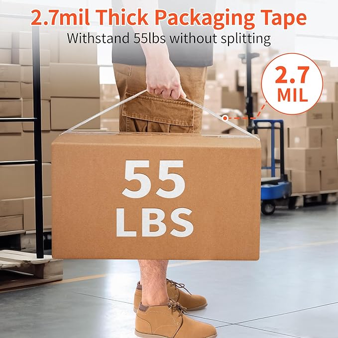 JARLINK 24 Rolls Clear Packing Tape with 4 Dispensers, Heavy Duty Packaging Tape Refills for Shipping Packaging Mailing, 2.7mil Thick, 1.88 inches Wide, 55 Yards Per Roll, 1320 Total Yards