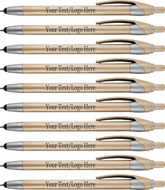 Personalized Pens in BLUE INK With your Custom Logo or Text Pens-Pack of 450- for Marketing, Parties, and Events, 2 in 1 Capacitive Stylus & Ballpoint Pen Compatible With Touchscreen Devices, Gold