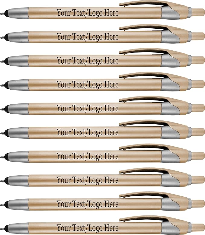 Personalized With your Custom Logo or Text Pens-Pack of 450- for Marketing, Parties, and Events, 2 in 1 Capacitive Stylus & Ballpoint Pen Compatible With Touchscreen Devices, Black Ink, Gold Pens