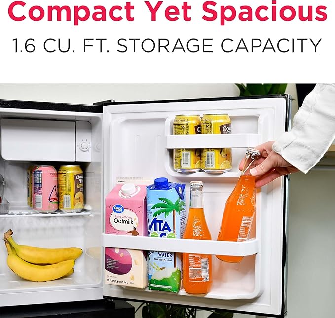 FRIGIDAIRE Black Retro Mini Refrigerator-Energy Saving-Adjustable Thermostat Control-Side Mounted Bottle Opener-Ideal for Dorm, Office, RV, Garage, Apartment 1.6 Cubic Feet