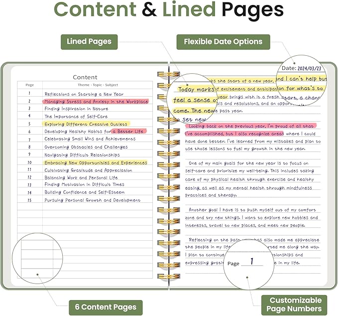 Lined Spiral Notebook Journal for Work, 300 Pages Thick B5 (7.1"x10") College Ruled Journal for Women & Writing, Hardcover Notebook for Note Taking, Perfect for Office Home School Supplies, Green