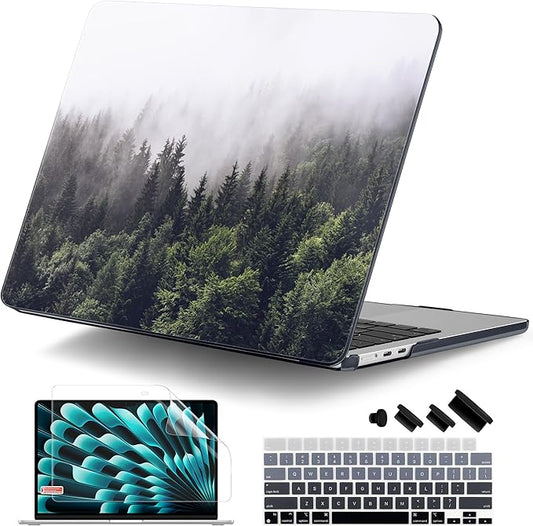 DONGKE Compatible with M4 MacBook Air 15 inch Case 2025 2024 2023 A3241 A3114 A2941 M3 M2 Liquid Retina Display Touch ID, Plastic Hard Case & Keyboard Skin & Screen Protector- Forest