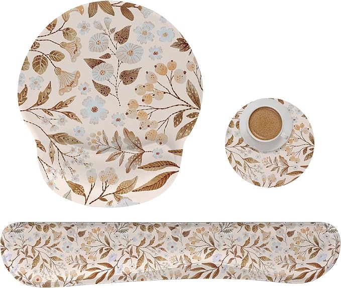 RICHEN Mouse Pad and Keyboard Wrist Rest, 3-in-1 Computer Mousepad and Coaster Set, Non-Slip Keyboard Wrist Rest and Mouse Pad Set Ergonomic Design (YKMWR-59)