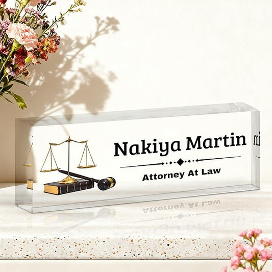 Ship Next Day-Custom Name Plate for Desk, Desk Name Plate Personalized, Acrylic Office Desk Accessories, Appreciation Gifts for Coworkers Employee Teachers Boss Women Men (Lawyer)