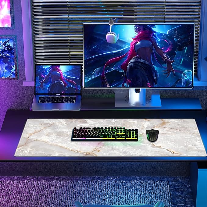 Galdas Large Mouse Pad Marble Pattern XXL XL Large Mouse Pad Mat Long Extended Mousepad Desk Pad Non-Slip Rubber Mice Pads Stitched Edges Thin Pad (31.5x11.8x0.12“)