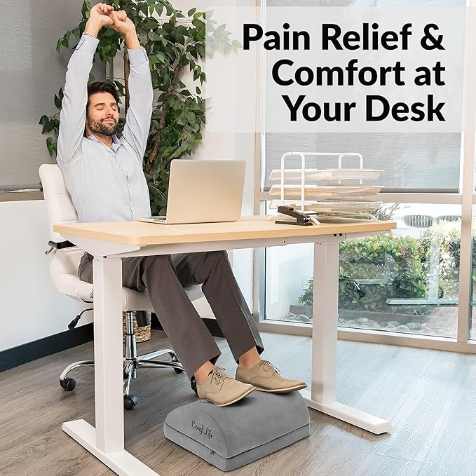 ComfiLife Foot Rest for Under Desk at Work – Adjustable Desk FootRest for Office Chair, Gaming Accessories – Ergonomic Teardrop Design for Back, Hip & Leg Pain Relief – 100% Memory Foam (Gray)