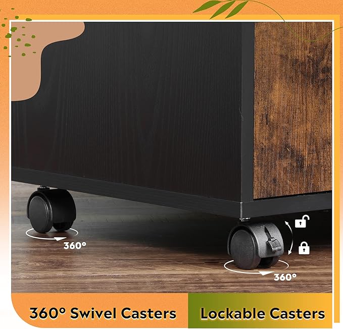 DEVAISE File Cabinet with Charging Station, 1 Drawer Rolling File Cabinet, Locking Filing Cabinet for Home Office, Wood Printer Stand with Storage, Rustic Brown