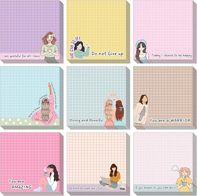 9 Pieces Little Girls Sticky Note Adhesive Cute Memo Notes Self Stick Note Pads for Back to School Decorations Home Classroom Office Party Decor