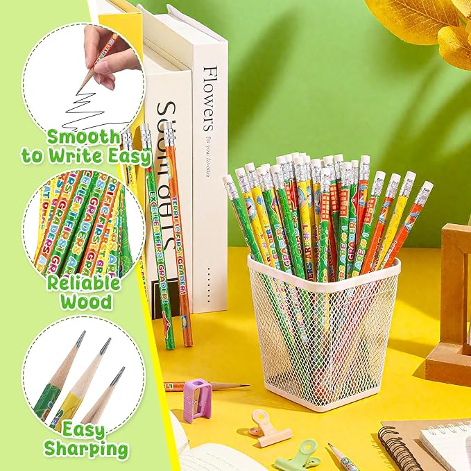 Tenceur 48 Pcs 1st Graders Pencils, 1 Motivational Cute Pencils Bulk with Erasers for Kids Student Teacher Classroom Reward Back to School Supplies