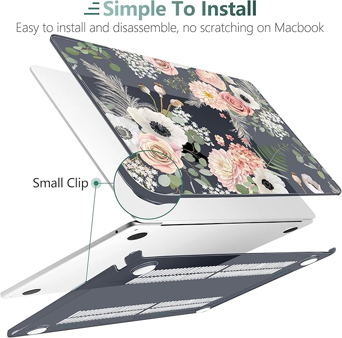 DONGKE Compatible with M4 MacBook Air 15 inch Case 2025 2024 2023 A3241 A3114 A2941 M3 M2 Liquid Retina Display Touch ID, Plastic Hard Case & Keyboard Skin & Screen Protector - Dried Flowers
