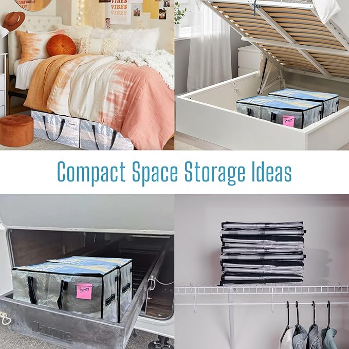 VENO 2 Pack Moving Bags, Comforter and Blanket Storage Bags for Closet, Moving Boxes, Boxes with Lids Alternative, College Dorm Packing Supplies, Foldable Heavy-Duty Tote with Window (Clear, 2 Pack)