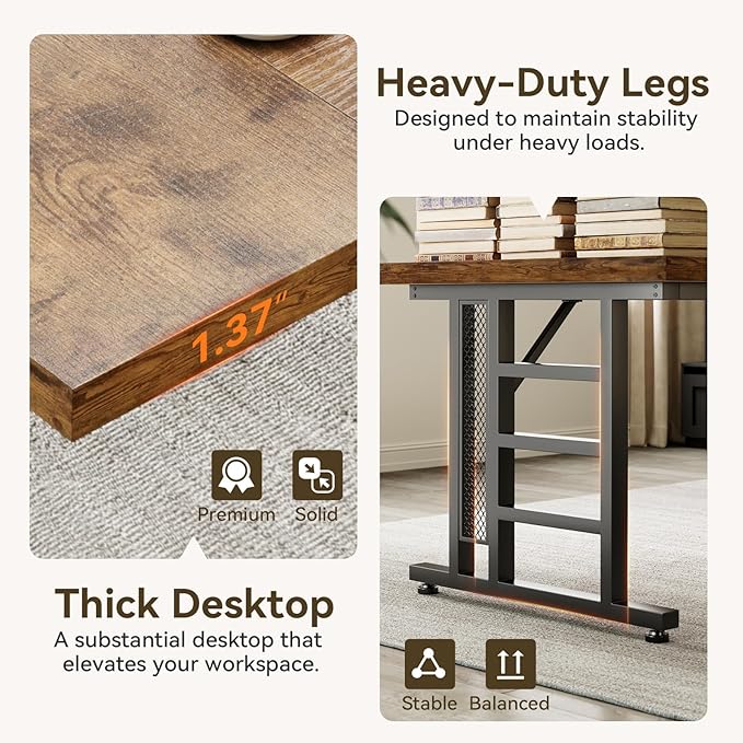 Coleshome 78 Inch Executive Desk with USB Ports, Large Computer Desk with Extra Thick, Long Mordern Office Desk, Workstation Business Furniture for Home Office, Vintage