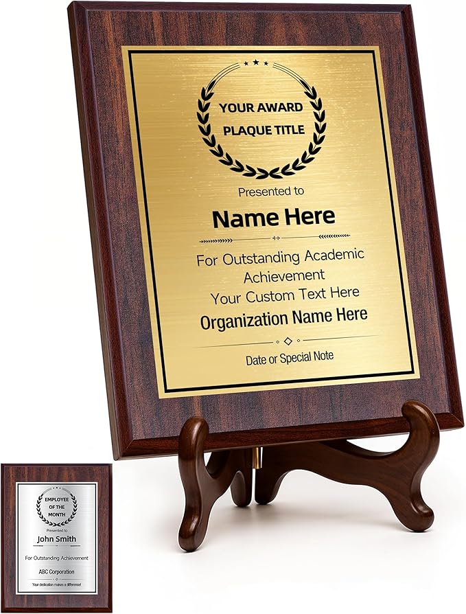 Custom Plaques Personalized Engraved Text and Title, Wooden Awards Employee of the Month Plaque Teacher Retirement Farewell Achievements Thank You Gifts(Black on Gold, 6×8)