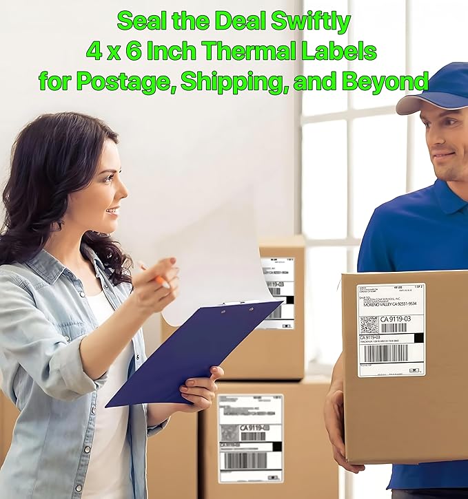 Fanfold 4 x 6 inch Thermal Labels Stack Direct White Strong Adhesive Perforated Postage Shipping Printer Compatible with Zebra SNBC Epson Rollo (6000, Fanfold)