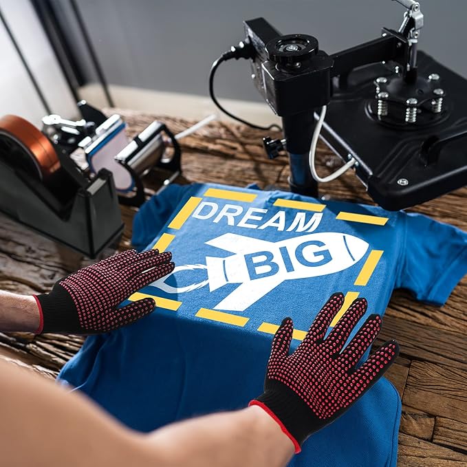 7 Pcs Heat Tape Dispenser Sublimation Set Tape Roll Dispenser with Weighted Nonskid Base and 4 Pieces Heat Transfer Tapes 2 Pieces Heat Resistant Gloves Heat Resistant Silicone Gloves (Black)