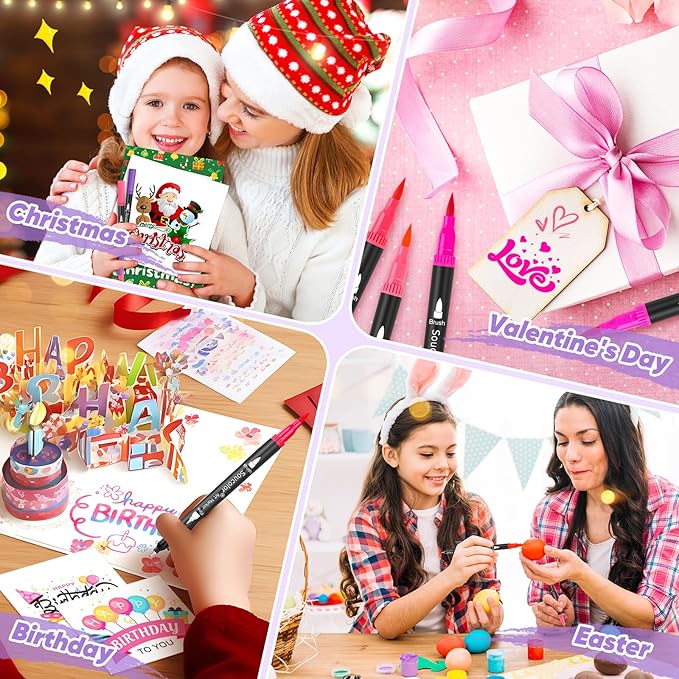 Soucolor Gifts for Teen Girls, Aesthetic Cute Preppy Stuff School Supplies, Teen Girl Gifts, Art Kits for Girls Ages 6-14, 100 Colors Dual Tip (Brush and Fine Point) Markers Pens for Mothers Day Gift