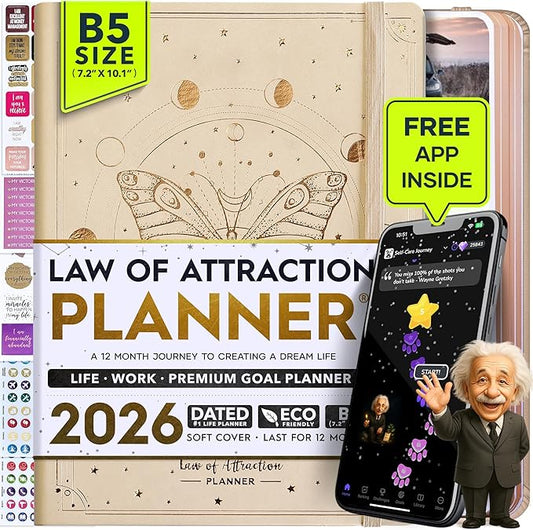 2026 Planner Weekly and Monthly | Law of Attraction Planner with Panduo App | A 12 Month Journey for Productivity, Gratitude & Goal Setting | Includes Foldable Vision Board, Gift Box & Stickers