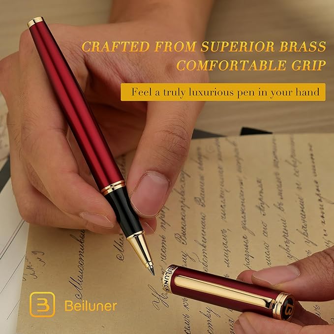BEILUNER Luxury Rollerball Pen,24K Gold Trim,Noble and Elegant Designs,Schneider Ink Refill, Best Roller Ball Pen Gift Set for Men & Women, Professional, Executive Office, Nice Pens