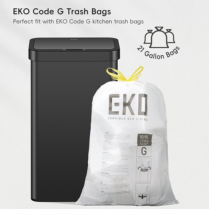 EKO Nova Sensor Trash Can, 21 Gallon/80 Liter Stainless Steel Rectangular Touchless Motion Sensor Trash Can, Matte Black