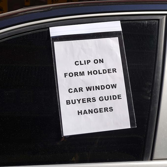 50 Pack Eco-Friendly OPP Window Hangers 9"x13" - Recyclable Car Dealership Document Holders, Lightweight Clip-On Sleeves for Buyer Guides, Menus & Promo Flyers