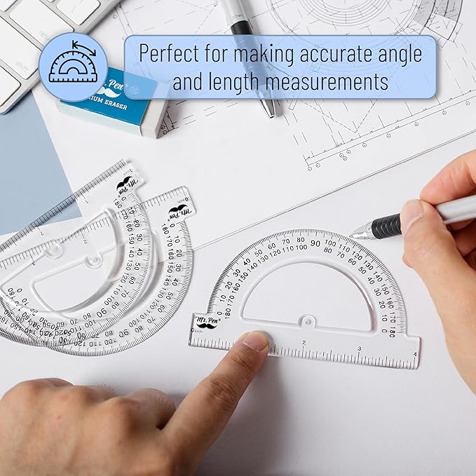 Mr. Pen- Clear Protractor 4 Inch, 24 Pack, Bulk Clear Plastic Small Protractor School