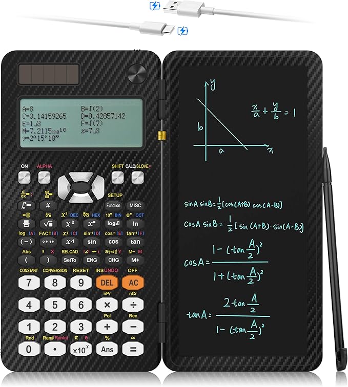 Scientific Calculators, Type-C Rechargeable Desktop Math Solar Calculator with 552 Functions & Notepad, School Supplies for Middle High School & College Students, 991EX (Black)
