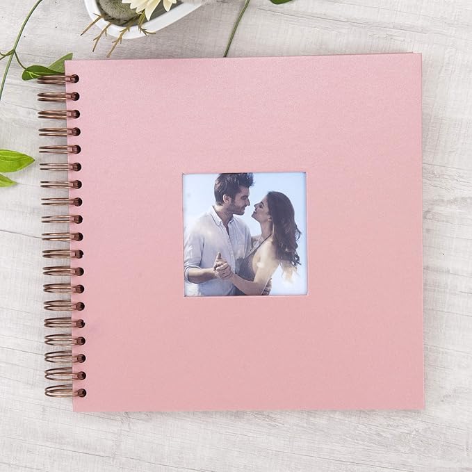 10 x 10 Inch DIY Scrapbook Photo Album with Window Design Cover 80 Pages Craft Paper Memory Book for Weeding Anniversary Travel and Baby (Pink)