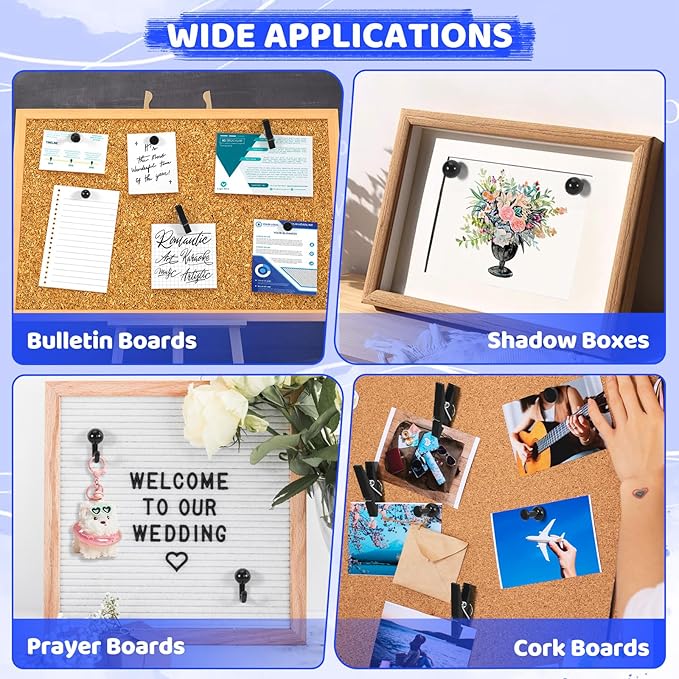 275pcs Black Push Pins,5 Styles TACS, Black Thumb Tacks, Plastic Head Push Pins for Cork Board, Bulletin Boards, Wall, Maps, Cork Board Accessories