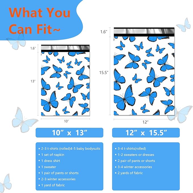 Cute Poly Mailers 12x15.5 Inch 50 Pcs - Butterfly Printed Shipping Bags for Clothing - Waterproof and Tear Resistant Mailing Envelopes - Self-Sealing Packaging Bags for Small Business