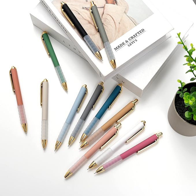 Linbsunne Ballpoint Pens Black Medium Point 1mm Pen with Super Soft Grip Ball Point Pen for Men Women Retractable Pens