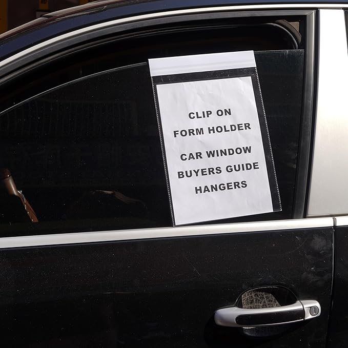50 Pack Eco-Friendly OPP Window Hangers 9"x13" - Recyclable Car Dealership Document Holders, Lightweight Clip-On Sleeves for Buyer Guides, Menus & Promo Flyers