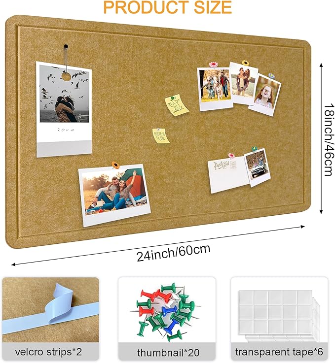 Large Bulletin Board - Foldable 24x18 Inches Cork Board Alternative with 20 Push Pins, Self-Adhesive Felt Bulletin Board for Wall, Home Office Classroom Decor