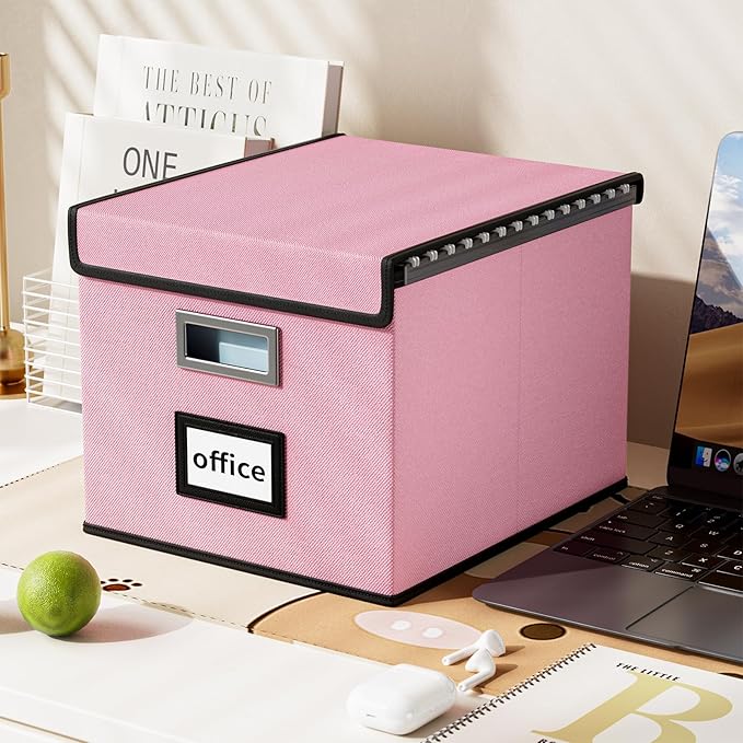 Huolewa Collapsible File Storage Organizer Box with Lid, Linen Document Storage, Universal Hanging Filing Organization Box for Letter/Legal Folder, Decorative Office/Home File Bins - only box