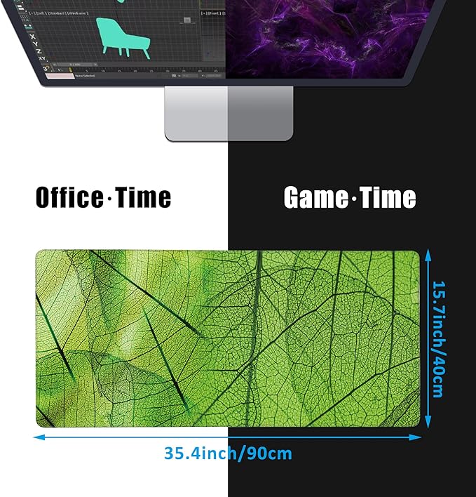 Green Foliage Texture Desk Mat,Large Gaming Mouse Pad,Non-Slip Rubber Base Desk Pad with Stitched Edges for Desk Office Home Decor 35.4X15.7 Inch