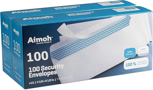 Aimoh #10 Security Self Seal Envelopes – 200 Qty |No Window, EnveGuard, 4⅛ x 9½", White, 24 LB, 200 Count (34100-2)