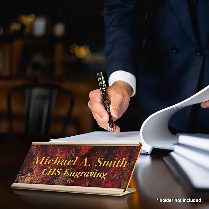 Engraved Name Plates for Door Sign Personalized Rustico Granite Pattern Plastic Plaque with Gold Letters - Made in USA 2x6 S7