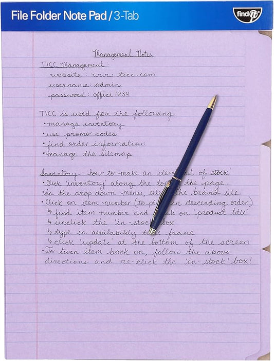 Find It File Folder Notepad - Pack of 12-9.5 x 12.5 Inch Notebook Organizer Folders for Filing, Document, and Clipboard Organization - Lavender